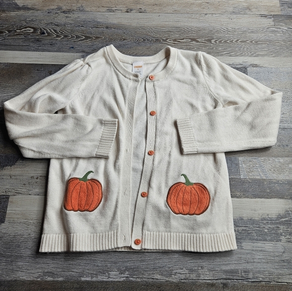 Gymboree Other - Gymboree Cardigan Sweater Girl's 8 White Pumpkin Buttons Applique